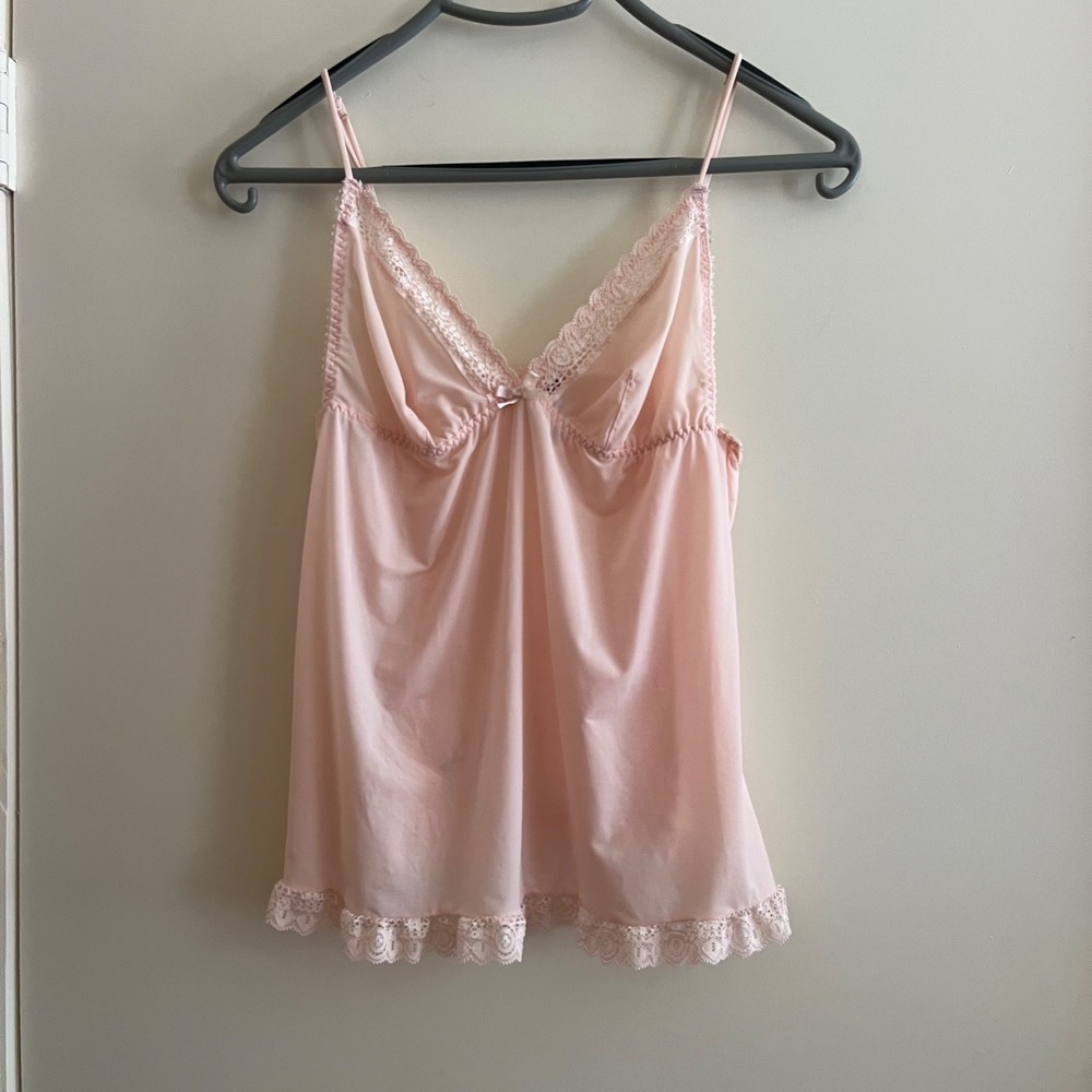 Sophie & Me Babydoll Lace Cami Top L Pink Ruffle Backless Coquette Feminine Bow